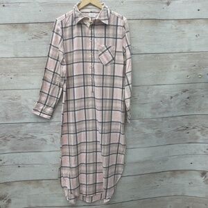 FLANNEL AMERICA Boutique Long Flannel Cotton Maxi Dress Coat Pink Plaid S/M
